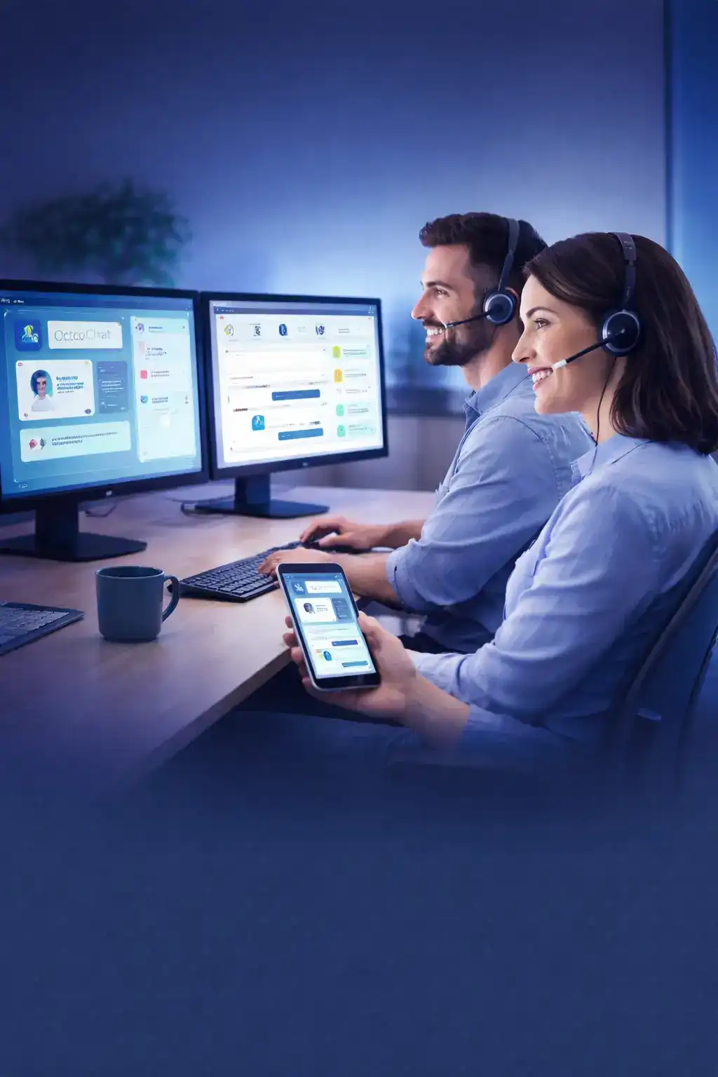 Ürün ekranı ve chatbot görseli